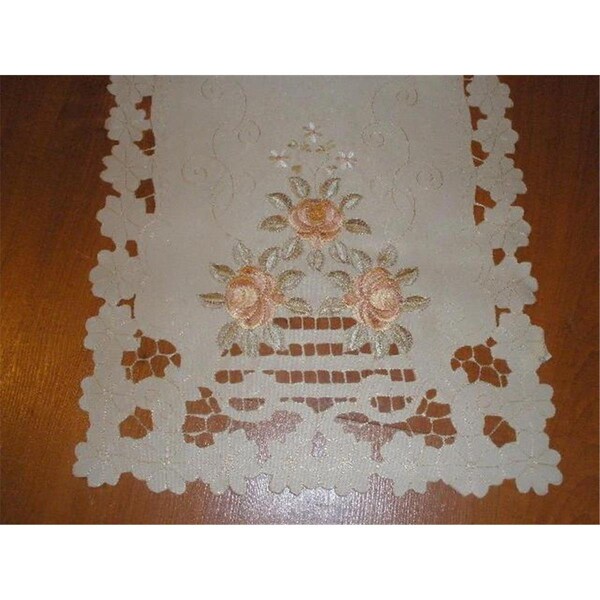 Fastfood SY07007-1454 14 x 54 in. Embroidered Peach Rose And Lacy Cutwork Table Runner, Ivory - FA2570246