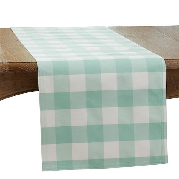 Saro Saro 5026.G16108B 16 x 108 in. Cotton & Poly Blend Buffalo Oblong Plaid Runner; Green - 5026.G16108B
