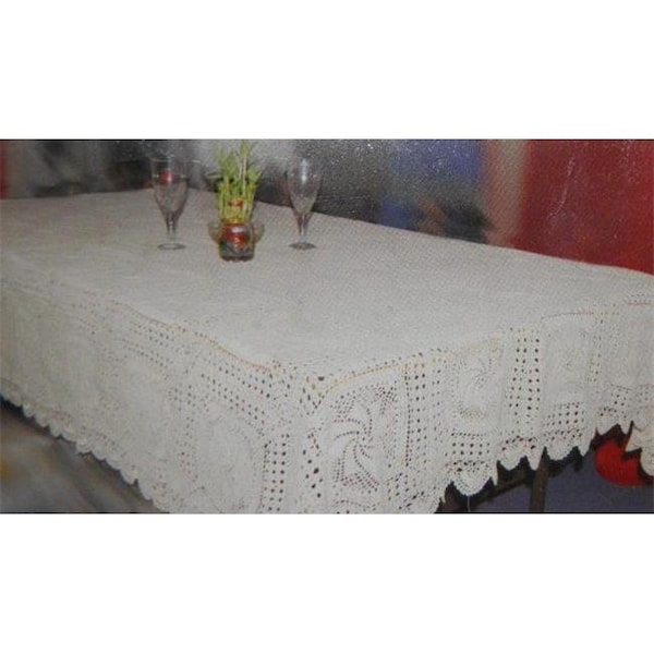 Tapestry Trading Tapestry Trading GL-29I6090 60 x 90 in. Handmade Indian Crochet Table Cloth; Ivory - GL-29I6090