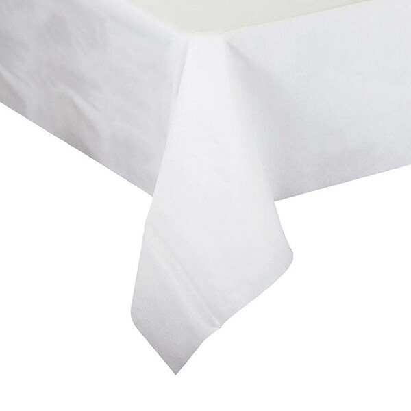 Smarty Had A Party 50" x 108" White Rectangular Linen-Like Tablecloths (12 Tablecloth), 12PK - 813272-CASE