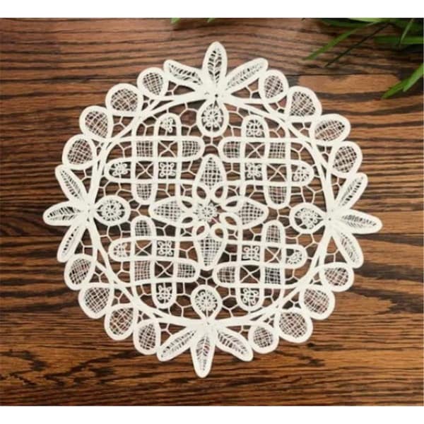 Tarifa 14 in. Battenburg Machine Embroidered Crochet Doily - TA3111911