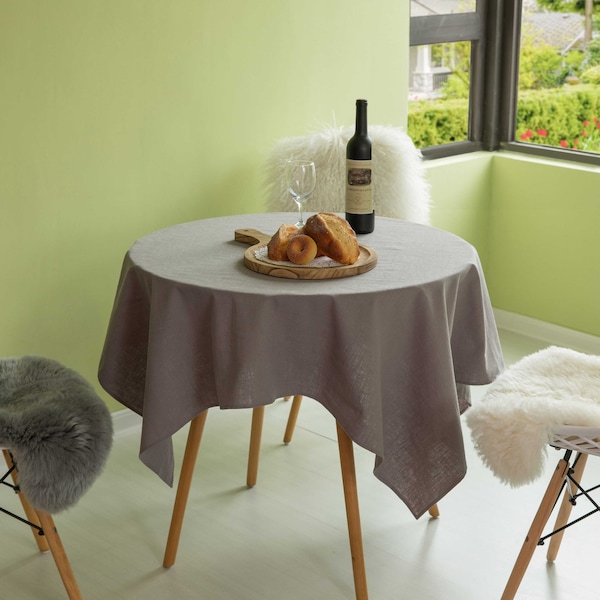Deerlux 100% Pure Linen Washable Tablecloth Solid Color, 52 x 70 Rectangle Gray - QI003989.5270.GY