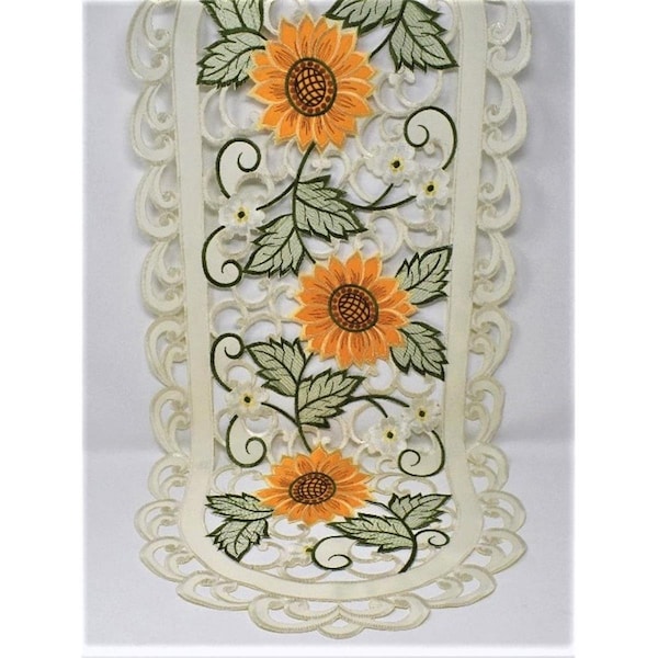 Sinobrite 15 x 54 in. Sunflower on Cream Fabric Table Runner - H8710-15X54