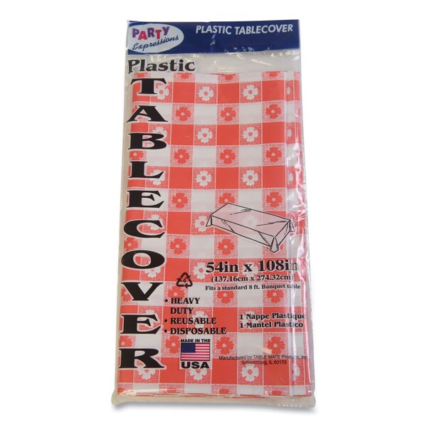 Tablemate Table Set Rectangular Table Covers, Heavyweight Plastic, 54in x 108in, Plaid Red/White, 6PK - TBL549RDG