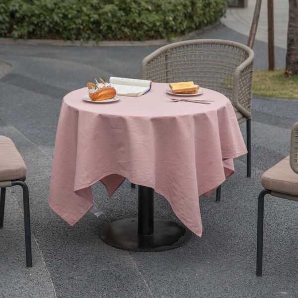 Deerlux 100% Pure Linen Washable Tablecloth Solid Color, 52 x 52 Square Pink - QI003989.5252.PK