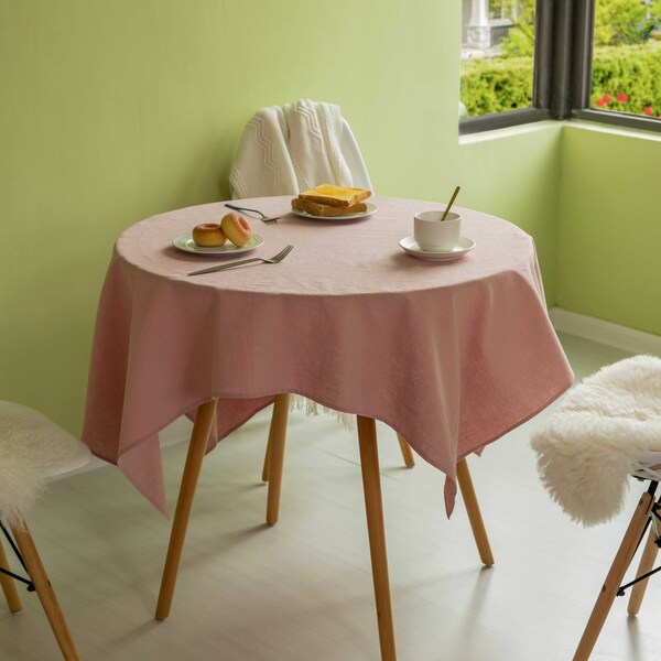 Deerlux 100% Pure Linen Washable Tablecloth Solid Color, 52 x 52 Square Pink - QI003989.5252.PK
