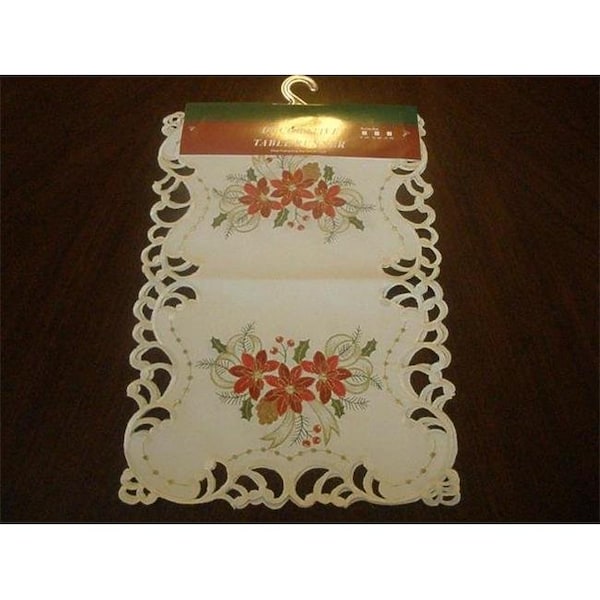 Tapestry Trading Tapestry Trading 05HZ4080-1472 14 x 72 in. Embroidered Christmas Poinsettia Jacquard Cutwork Table Runner - 05HZ4080/1472