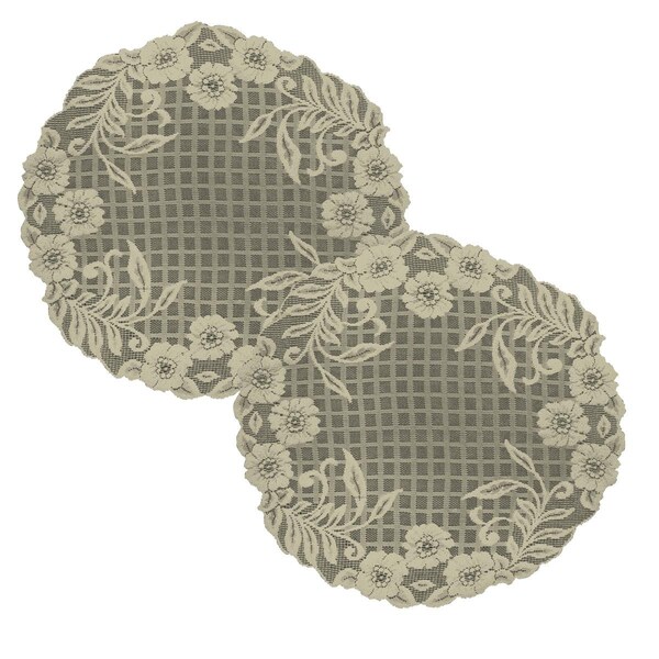 Heritage Lace 20 in. Floral Trellis Round Doilies, Linen - Set of 2 - FT-2000L-S
