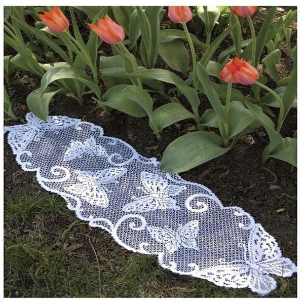 Heritage Lace Heritage Lace BF-1254W Butterflies 12 x 54 in. Runner - White - BF-1254W