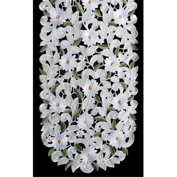 Sinobrite Sinobrite H7667-EG White Daisy Oval Runner; 16 x 45 in. - H7667/EG(16X45)