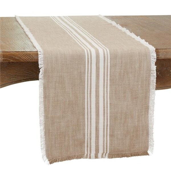 Saro Saro 1919.N1372B 13 x 72 in. Striped Fringe Oblong Table Runner; Natural - 1919.N1372B