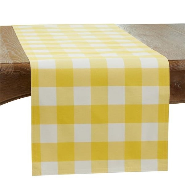 Saro Saro 5026.Y1672B 16 x 72 in. Cotton & Poly Blend Buffalo Oblong Plaid Runner; Yellow - 5026.Y1672B