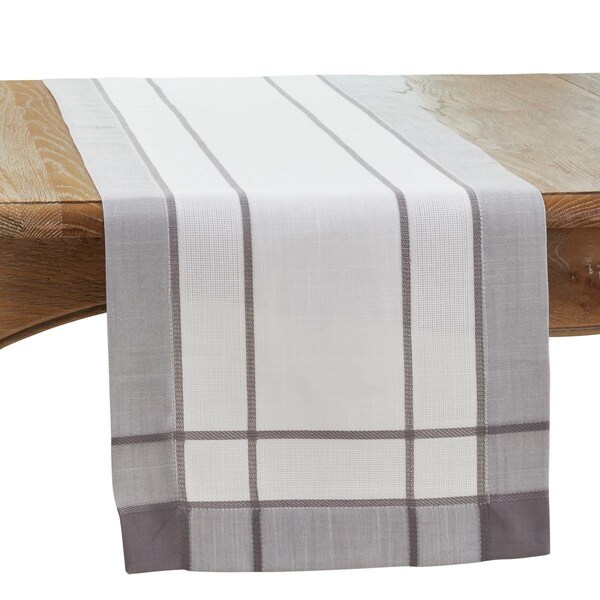 Saro 16 x 72 in. Banded Border Oblong Table Runner, Gray - 351.GY1672B