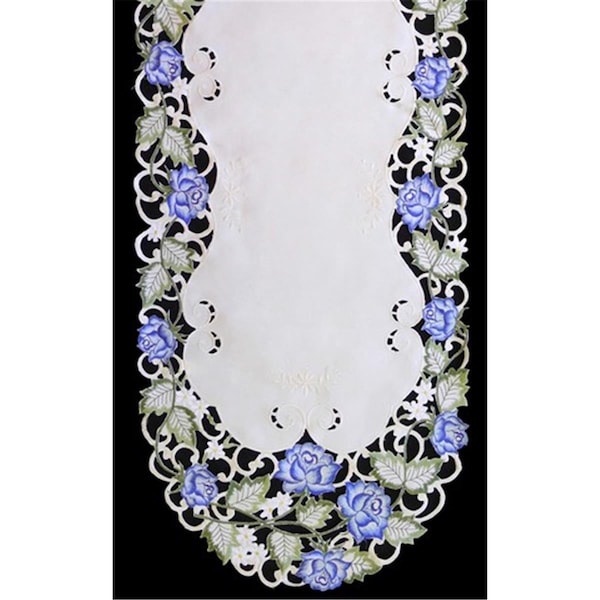 Sinobrite Sinobrite H7538-B Victorian Rose & Blue Oval Runner; 16 x 54 in. - H7538/B(16X54)