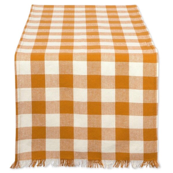 Fastfood 14 x 108 in. Pumpkin Spice Heavyweight Check Fringed Table Runner - FA1541483