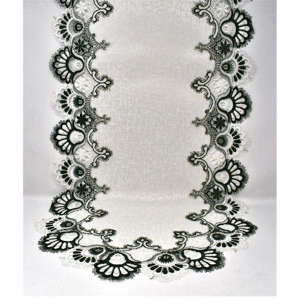 Sinobrite H8139-G-12x65 12 x 65 in. Green European Lace with White Antique Fabric Table Runner - H8139/G-12X65