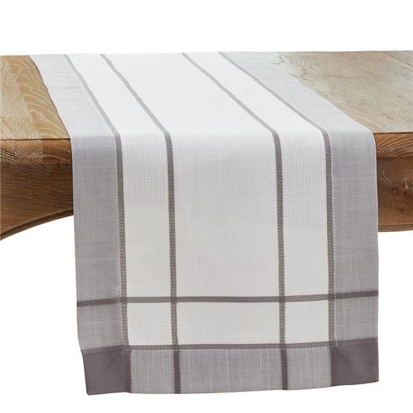 Saro Saro 351.GY16108B 16 x 108 in. Banded Border Oblong Table Runner; Gray - 351.GY16108B