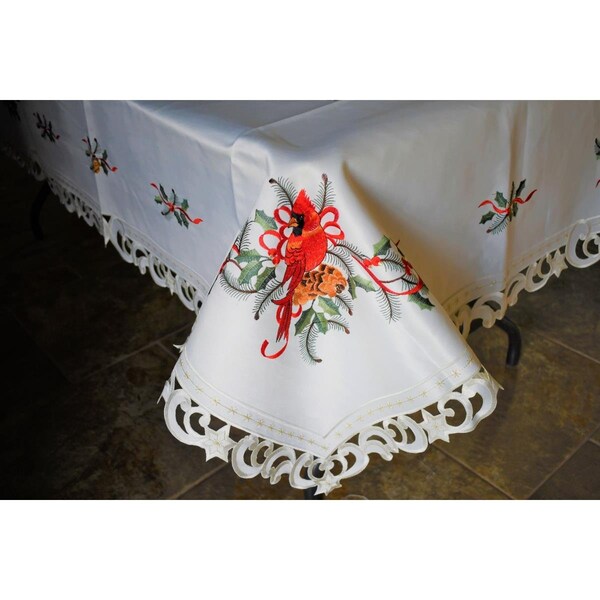Sinobrite 68 x 68 in. Cardinal & Pine Cone on Branches Tablecloth - H9148-68X68