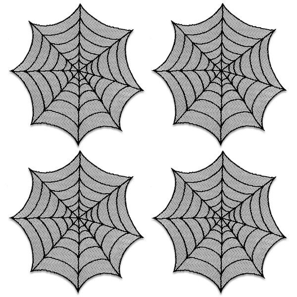 Heritage Lace 20 in. Spider Web Round Doily - Black - Set of 4 - HW-2000B-S