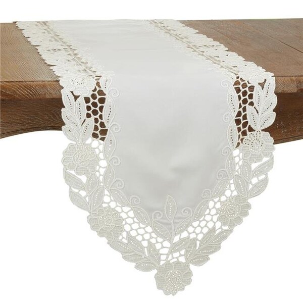 Saro Saro 1140.I1668B 16 x 68 in. Floral Embroidered Oblong Table Runner; Ivory - 1140.I1668B