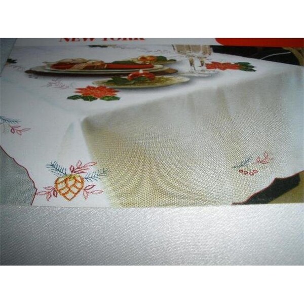 Tapestry Trading Tapestry Trading RC22355-60104 60 x 104 in. Embroidered Christmas Poinsettia Cutwork Table Cloth - RC22355/60104