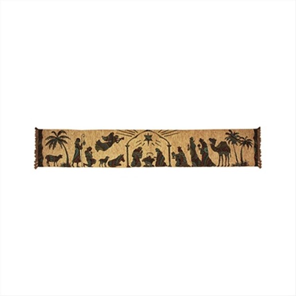 Razoredge Away In A Manger Table Runner With Fringe Brown Pearl Stitching 12.5 X 72 in. - RA98123