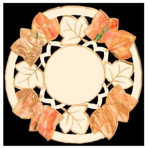 Heritage Lace 12 in. Autumn Elegance Decorative Embroidered Fall Leaf Round Doily - 31420755