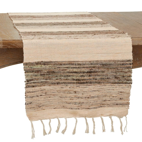 Saro 16 x 72 in. Banded Cotton Oblong Table Runner, Gray - 3090.GY1672B