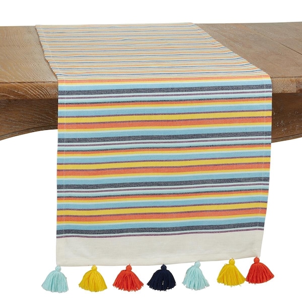 Saro 16 x 72 in. Kantha Stitch Oblong Table Runner, Multi Color - 375.M1672B