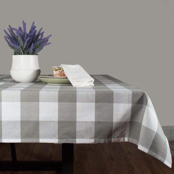 Dunroven House 60 x 84 in Farmhouse Check Square Tablecloth Gray  White - RK820GY
