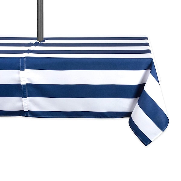 Fastfood 60 x 120 in. Nautical Blue Cabana Stripe Outdoor Tablecloth with Zipper - FA1535536