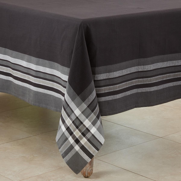 Saro Saro 4387.BK70S 70 in. Stripe Border Square Tablecloth; Black - 4387.BK70S