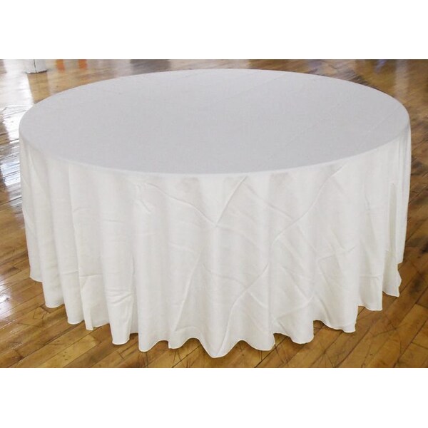Atlas Commercial Products 132" Round Polyester Tablecloth, Ivory - PY-132R-02