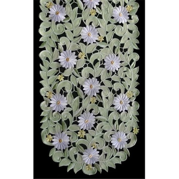 Sinobrite Sinobrite H7667-G Green Daisy Oval Runner; 14 x 28 in. - H7667/G(14X28)