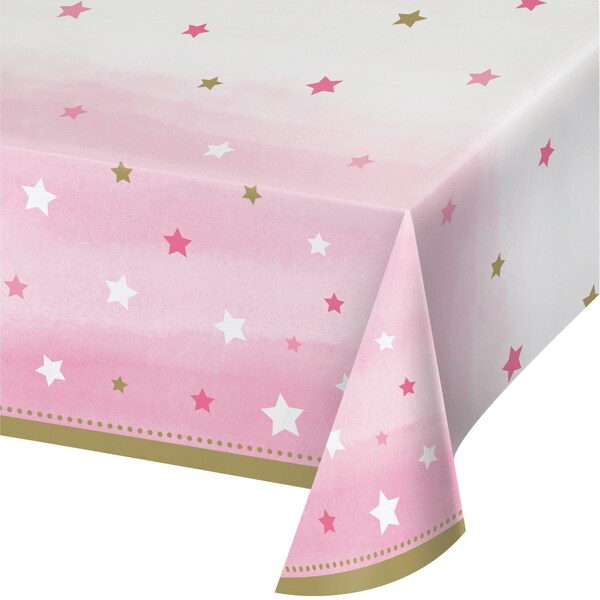Creative Converting One Little Star Girl Plastic Tablecloth, 102"x54", 6PK - 322255