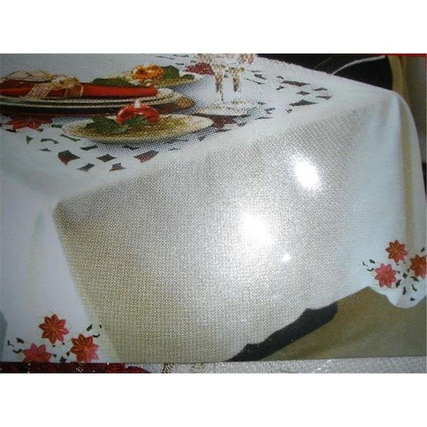 Fastfood 05HZ4080-60104 60 x 104 in. Embroidered Christmas Poinsettia Jacquard Cutwork Table Cloth - FA2570274