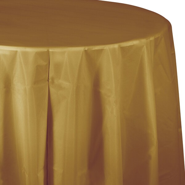 Touch Of Color Glittering Gold Round Plastic Tablecloth, 82", 12PK - 703276