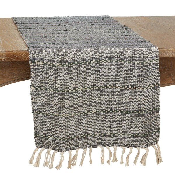 Saro 16 x 72 in. Striped Cotton Oblong Table Runner, Black - 3084.BL1672B