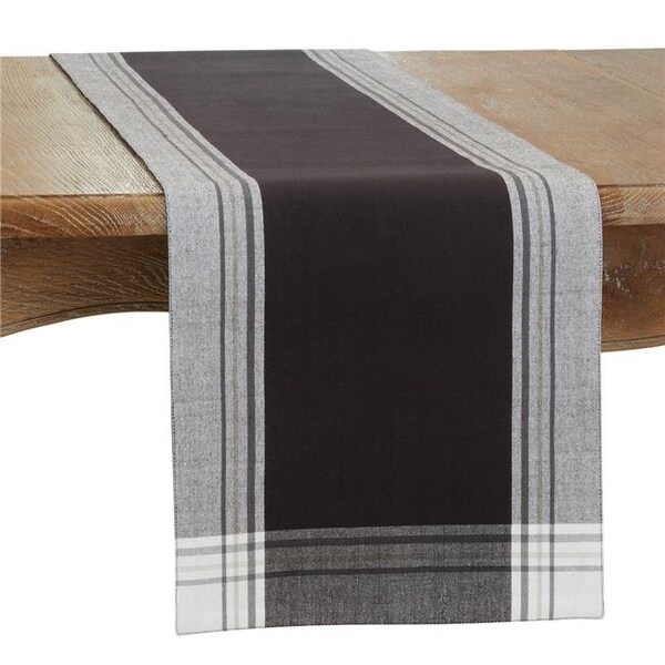Saro Saro 4387.BK1372B 13 x 72 in. Stripe Border Oblong Table Runner; Black - 4387.BK1372B