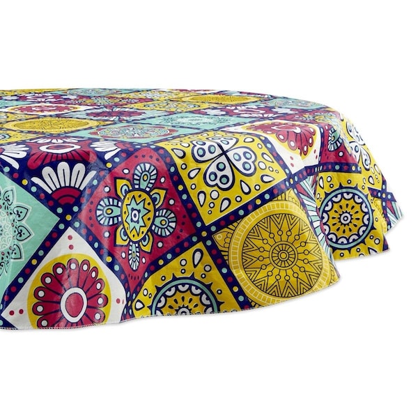 Fastfood 70 in. Round Spanish Tile Vinyl Tablecloth - FA2567375