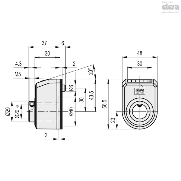 Indicadores de posición digital Elesa, DD52R-AN-00200-D-C2 F.3/4" - DD52R (tamaños en pulgadas)