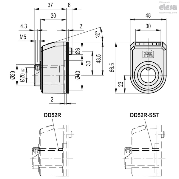 Indicadores de posición digital Elesa, DD52R-AN-00200-D-C2 F.3/4" - DD52R (tamaños en pulgadas)