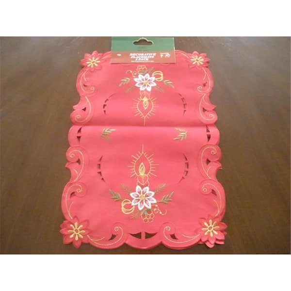 Fastfood FQ31719-1454 14 x 54 in. Embroidered Christmas Poinsettia And Candles Cutwork Table Runner, Red - FA2570286