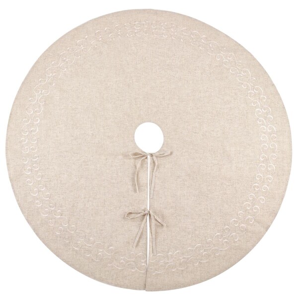 Tistheseason SARO  68 in. Round Natural Embroidered Design Tree Skirt - TI3753176