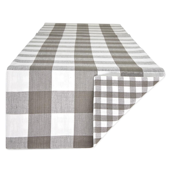 Fastfood 14 x 72 in. Grey & White Reversible Gingham & Buffalo Check Table Runner - FA2567689