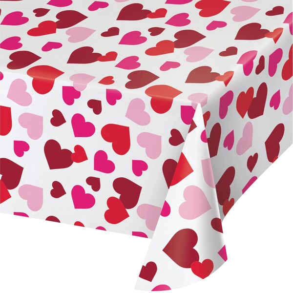 Creative Converting Valentines Day Hearts Plastic Tablecloth, 102"x54", 12PK - 328276