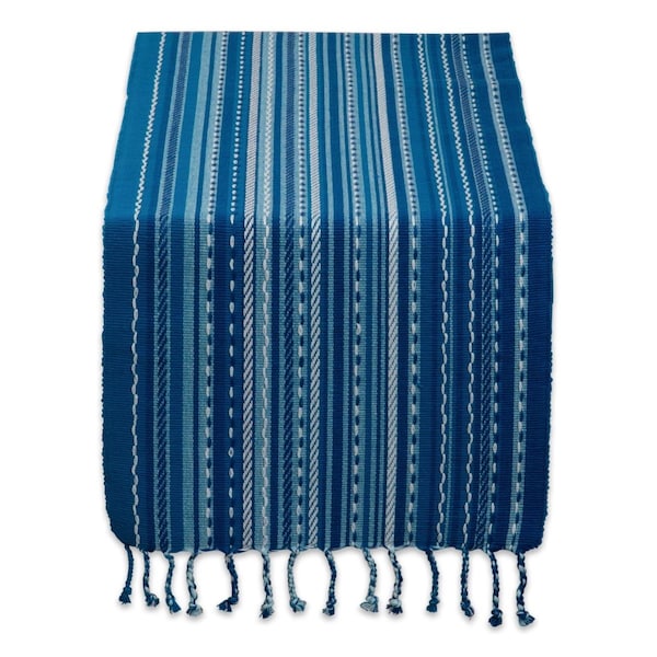 Fastfood DII Tonal Stripe with Fringe Table Runner, Blue - FA2691432