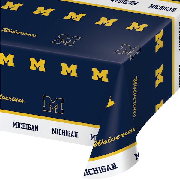 Ncaa 54" x 108" University of Michigan Plastic Tablecloth PK12, 12PK - 331399