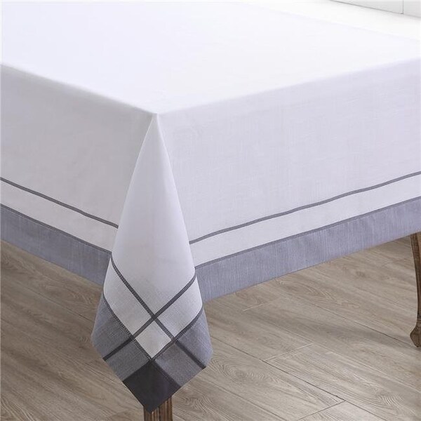Saro Saro 351.GY72S 72 in. Banded Border Square Tablecloth; Gray - 351.GY72S