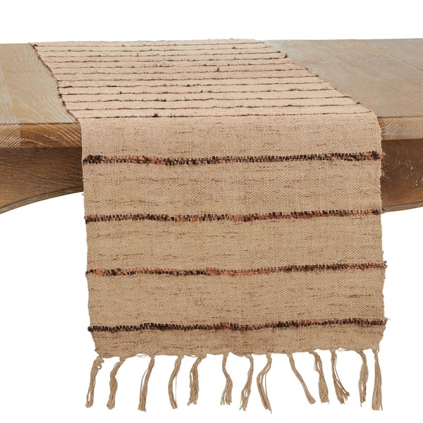 Saro 16 x 72 in. Striped Design Oblong Table Runner, Natural - 3021.N1672B